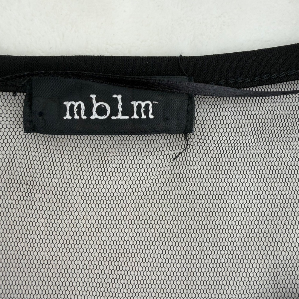 mblm‎ Black Mesh Yoke Sleeveless Tank Top Sweetheart Neckline Sheer Goth - Picture 7 of 11